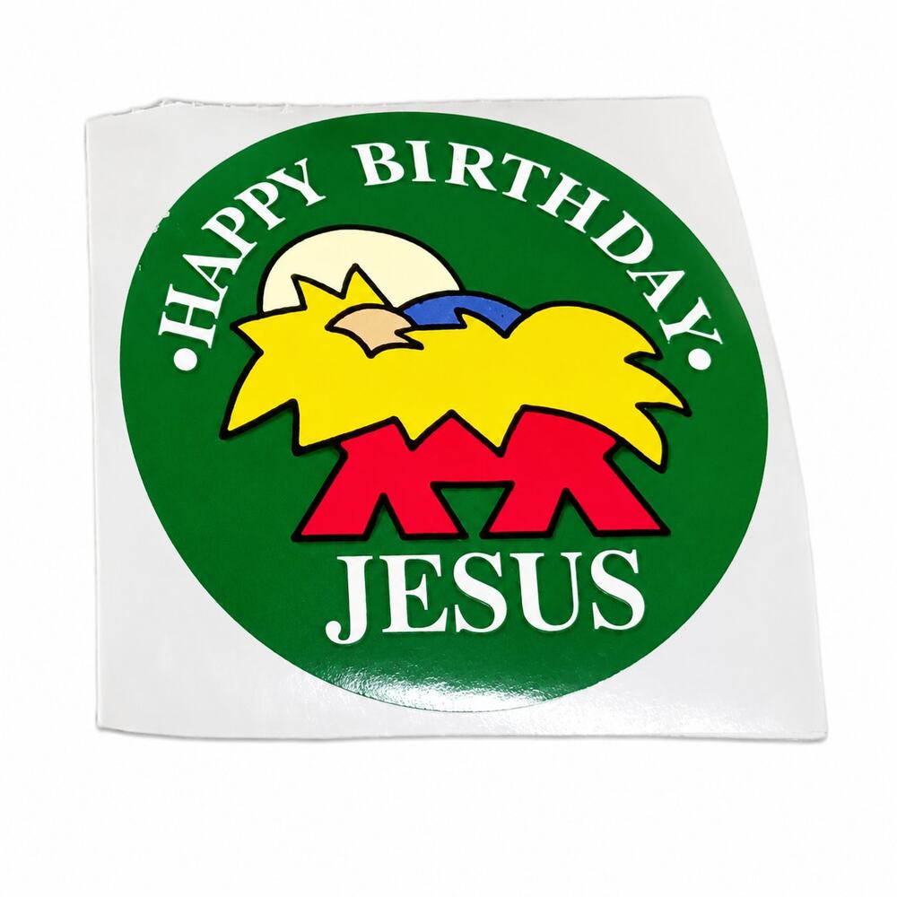 🎄👼🏻VTG Happy Birthday Jesus Stickers Seals Baby Jesus Christmas Partial Roll